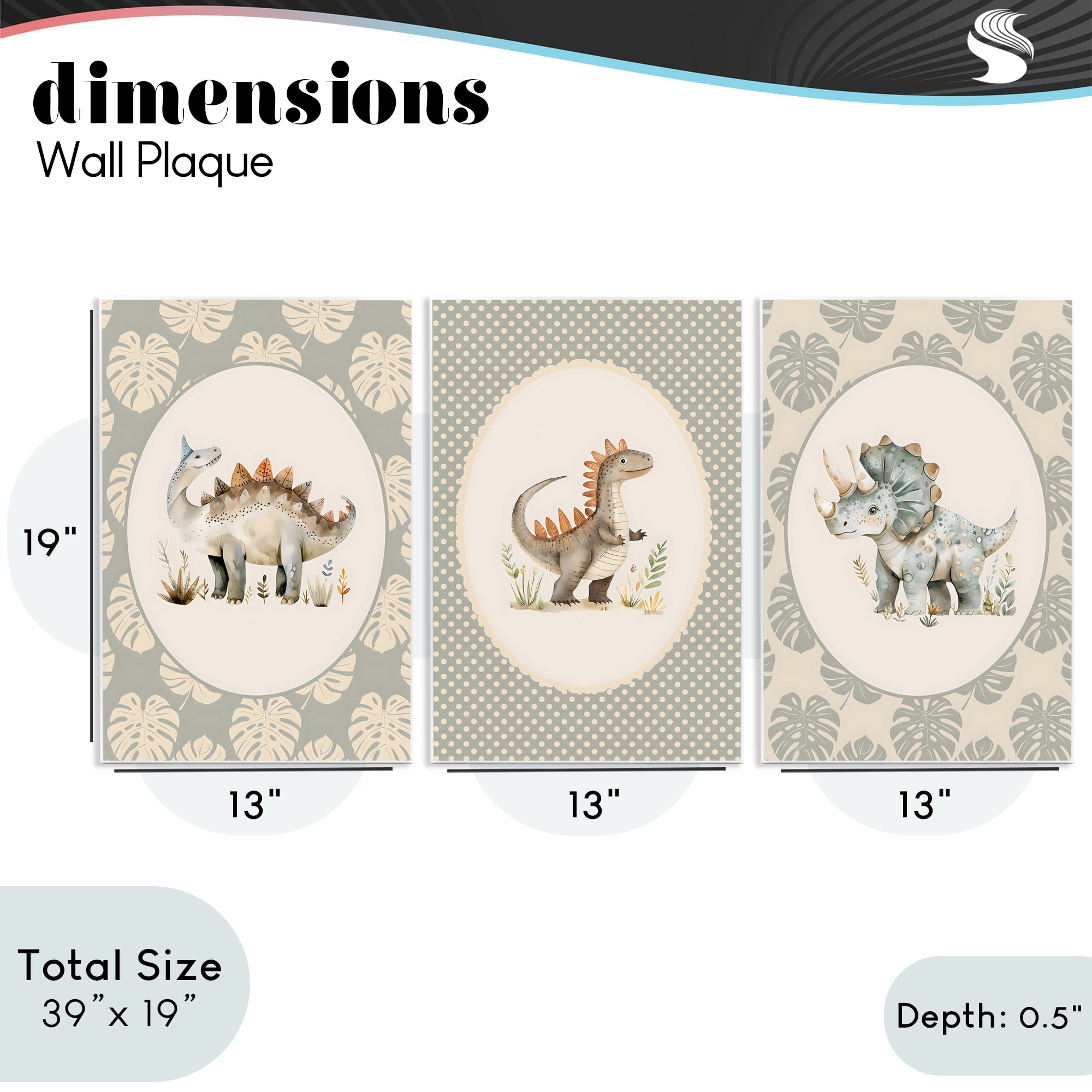 Stupell Industries Nursery Dinosaurs Tropical Border 3 Piece Wall Plaque Art Set, design by LSR Design Studio