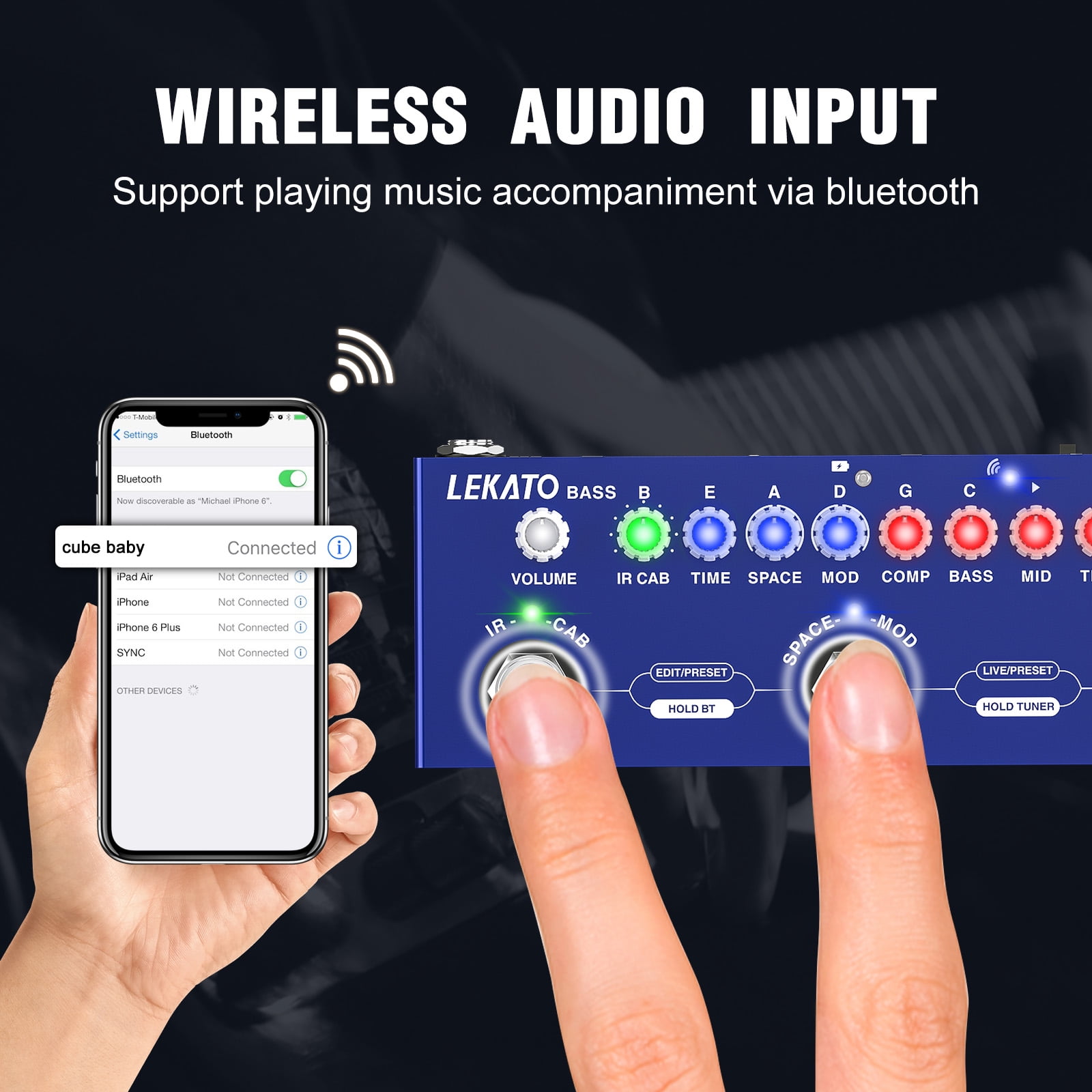 LEKATO Bass Multi Effects Pedal, Guiter Peda with IR Loading 9 AMP Models, Delay Reverb Chorus, Multi Effects Processor for Bass, Bluetooth 5.0,Recording, Built-in Battery