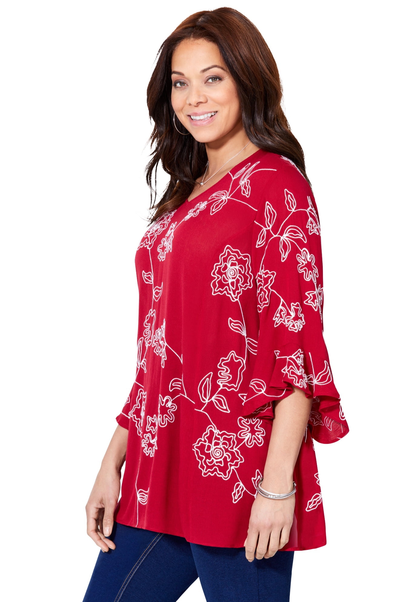 Catherines Women's Plus Size Embroidered Gauze Tunic