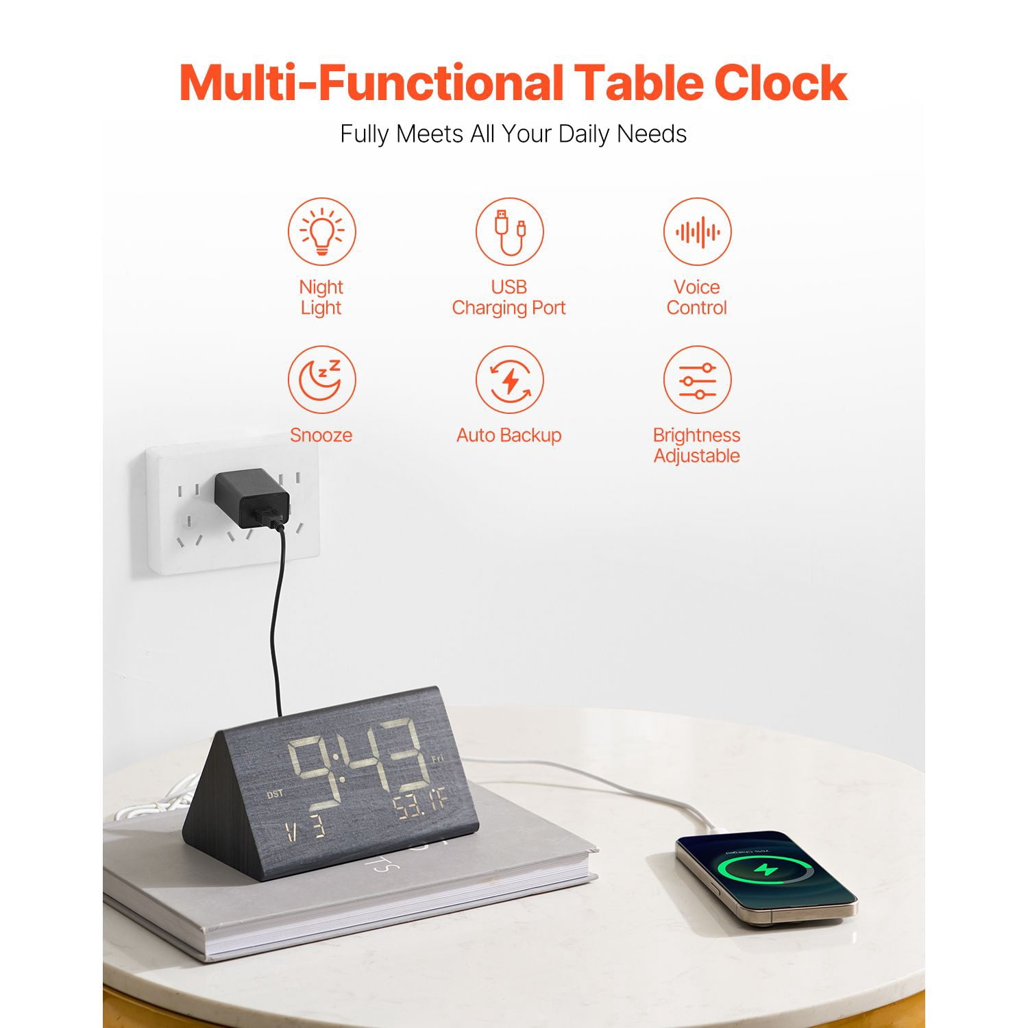 Dual Alarm Digital Clock with Adjustable Volume, 3 Volume Levels 9-Minute Snooze, Battery Operated Desk Clock for Bedroom Office Wake Up
