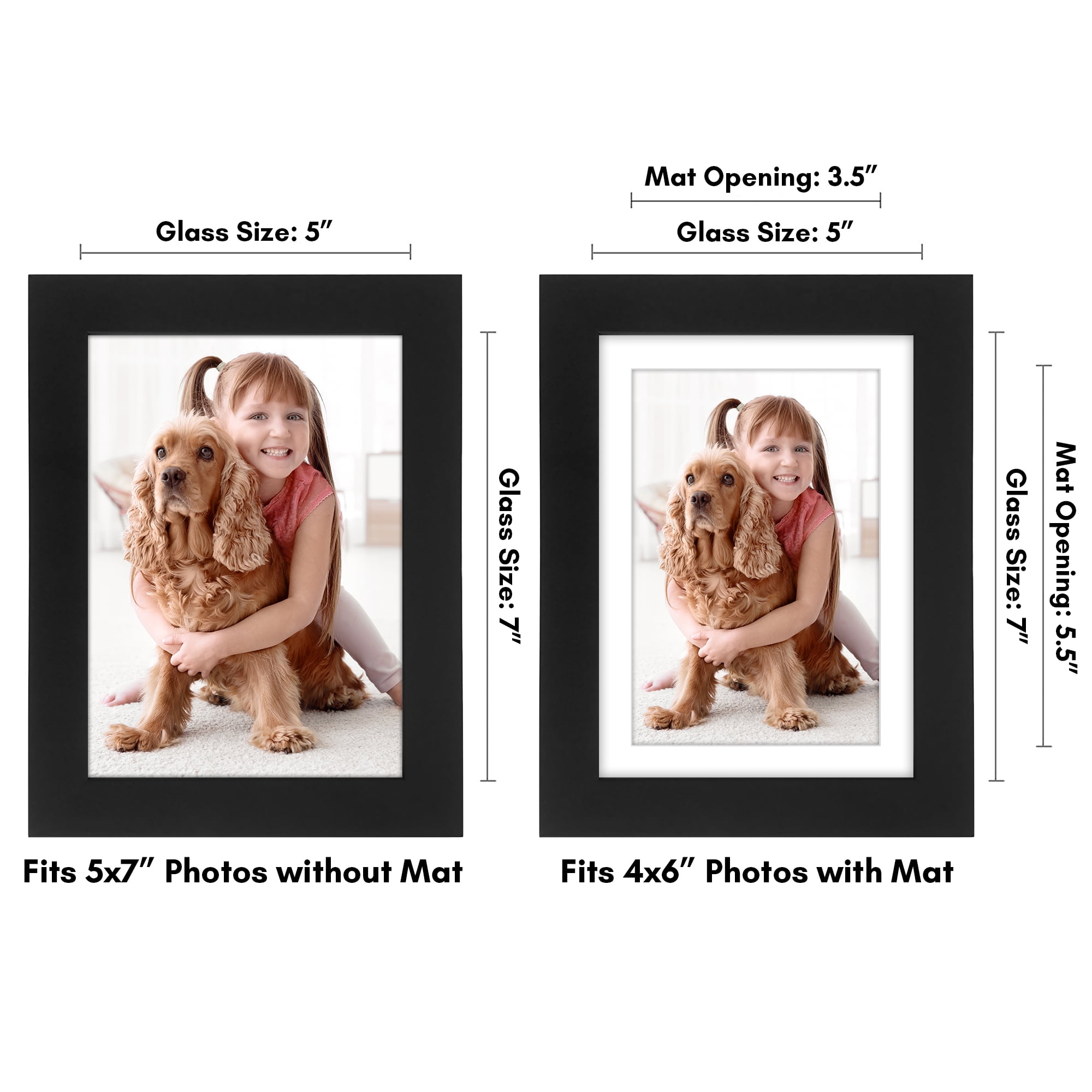 Americanflat 5x7 Picture Frame with Shatter-Resistant Glass with 4x6 Mat cover allows print create elegant - Black