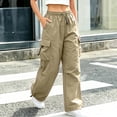 thumbnail image 4 of Rhuody Womens Pants Wide Leg Loose Fit Elastic Waist Solid Color Trousers With Pocket Charm Bottoms 2Xl Khaki, 4 of 6