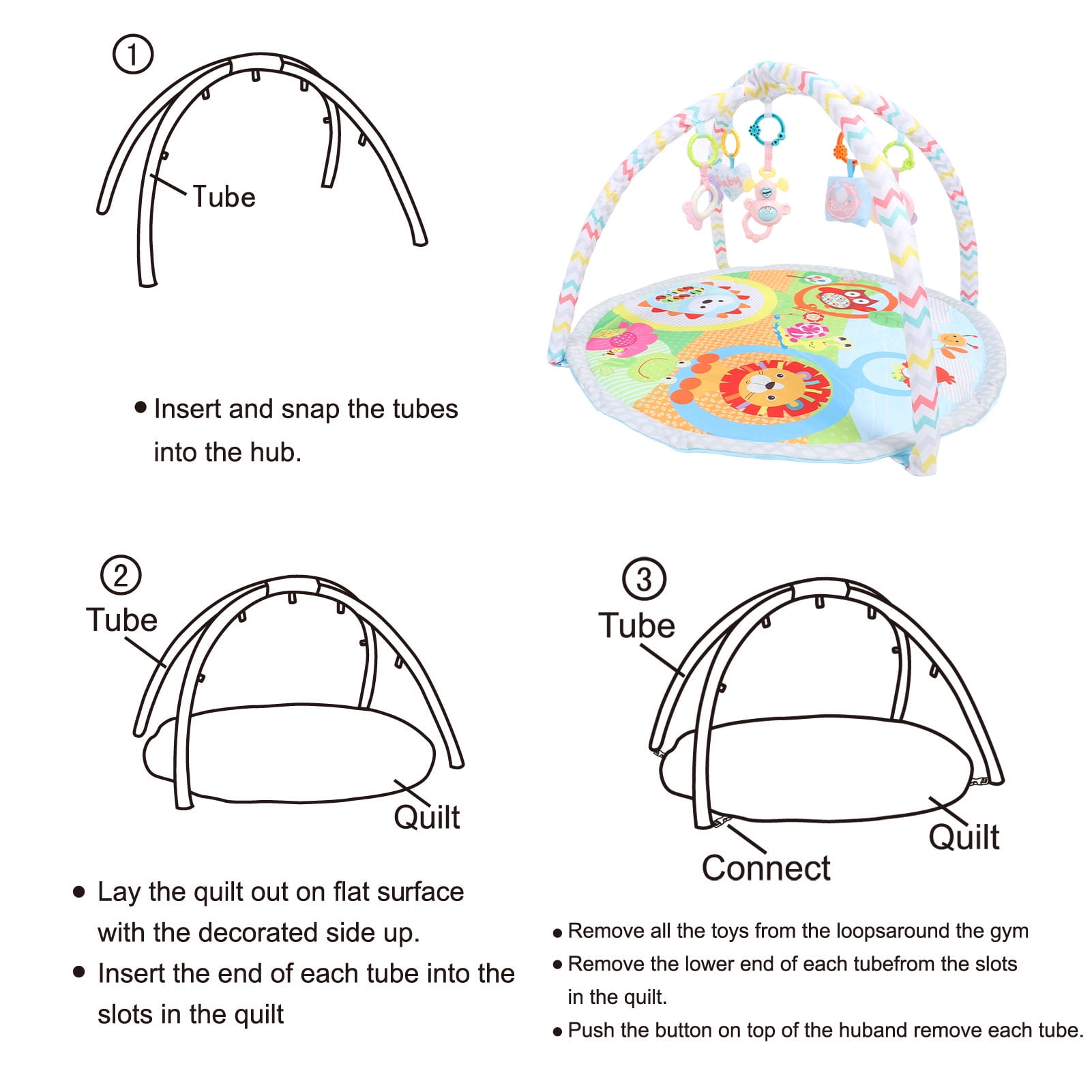 YAHHU Baby Play Gym Promote Motor Sensory Development Colorful Foldable Portable Activity Play Mat with Rattle Toys For Newborn Infant Baby 33.5 inches / 85 cm