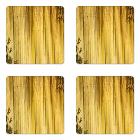 

Bamboo Coaster Set of 4 Bamboo Stems and Leaves Oriental Nature Wood Image Natural Wildlife Theme Square Hardboard Gloss Coasters Standard Size Yellow by Ambesonne