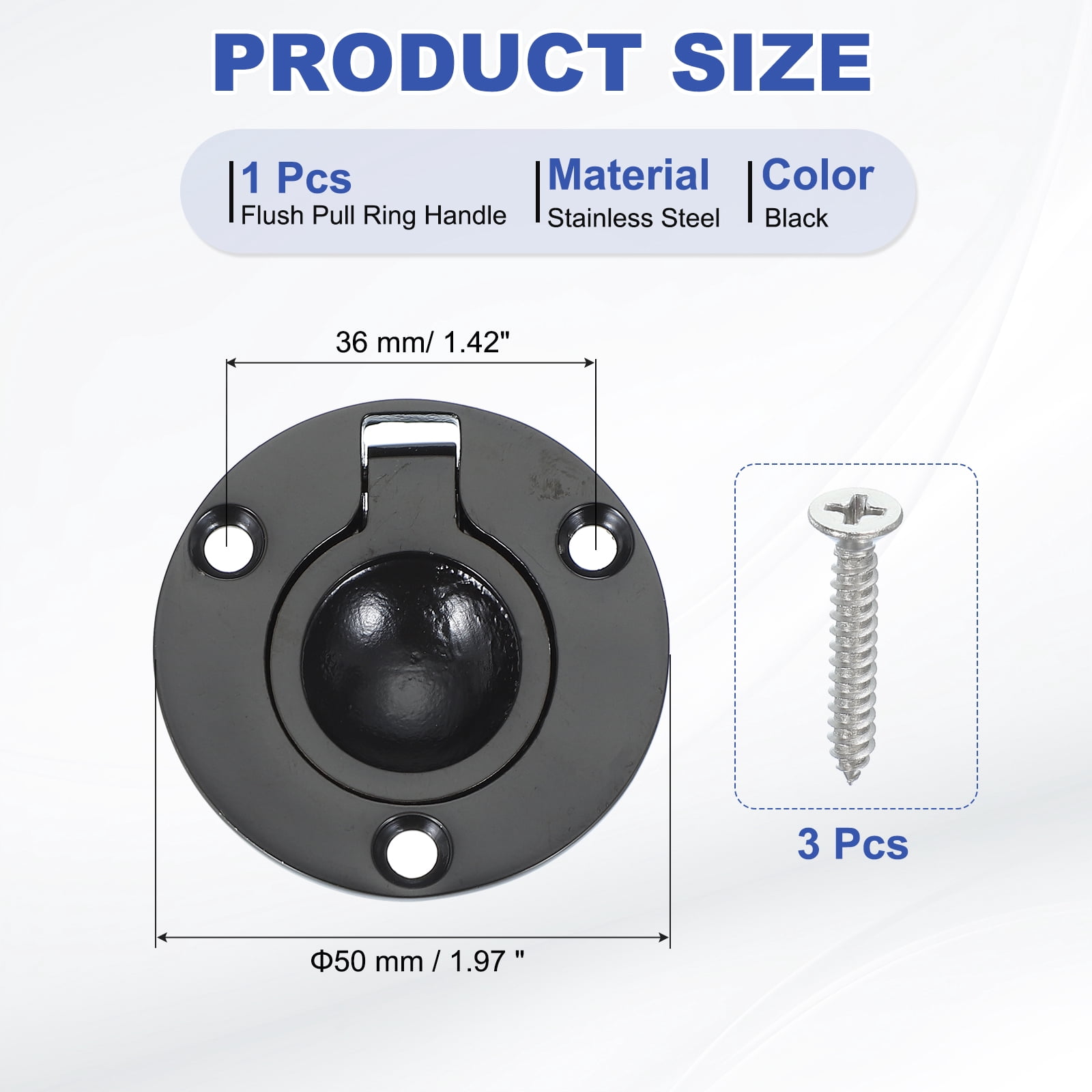 Unique Bargains Flush Pull Ring Handle, 316 Stainless Steel Round Recessed Door Pull Black