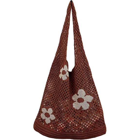 Kukuzhu Fairycore Crochet Tote Bag Y2K Grunge Knitted Shoulder Bag Flower Hollow Out Purse Cottagecore Accessories
