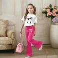 thumbnail image 2 of Girls Two Piece Outfits Short Sleeve Bow T-Shirt Top and Flared Pants Set Girl Spring Clothes Kids Clothes Girls 9-10 Years, 2 of 5