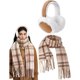 thumbnail image 1 of wonima44 Vintage Scarf and Faux Fur Earmuffs Set for Women Winter Warm Plaid Shawl Cozy Foldable Ear Warmers, 1 of 1