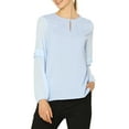 thumbnail image 3 of MODA NOVA Junior's Chiffon Shirt Long Sleeves Keyhole Neck Blouse Light Blue S, 3 of 7