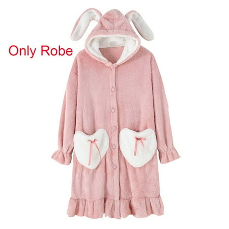 

PIKADINGNIS Winter Flannel Pajamas Sets For Women Girls Cute Rabbit Ears Hooded Nightgowns Suit Sweet Sleepwear Warm Thick Pyjamas Pijamas