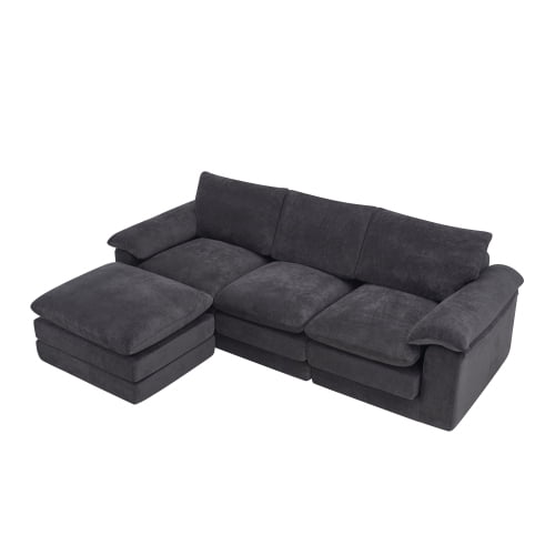 104" U Shape Cloud Couch with Movable Ottoman, Chenille Deep Seat Sofa with Soft Pillows, Black