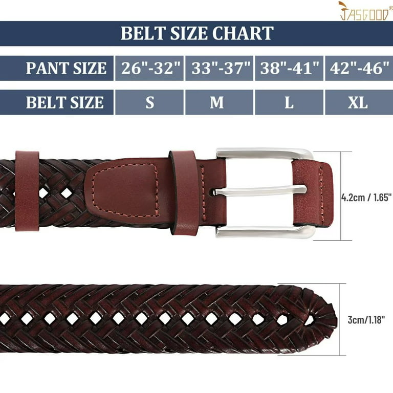 JASGOOD Mens Braided Belt, Woven Leather Golf Belt for Men,Brown 