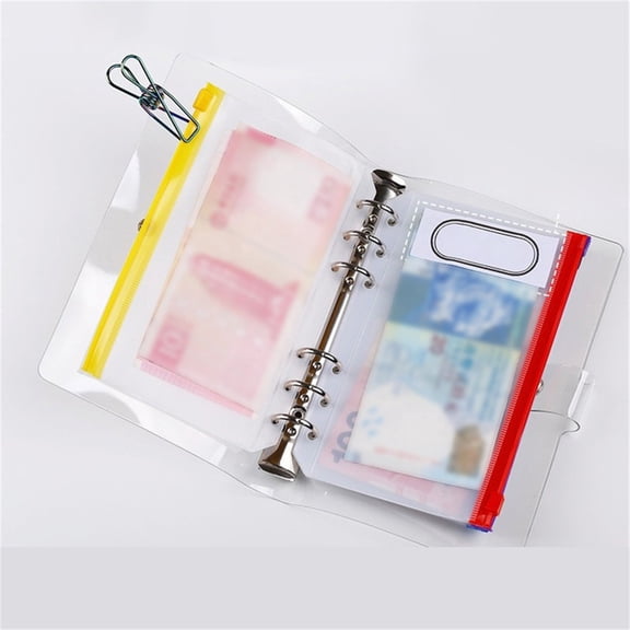 Yellow A6 Binder Pouch with Zipper,6-Ring Budget Envelope for Cash Organizing