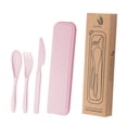 thumbnail image 2 of Juego de utensilios de viaje, vajilla reutilizable, portátil, para niños, juego de cubiertos ligeros Rosa, 2 of 9