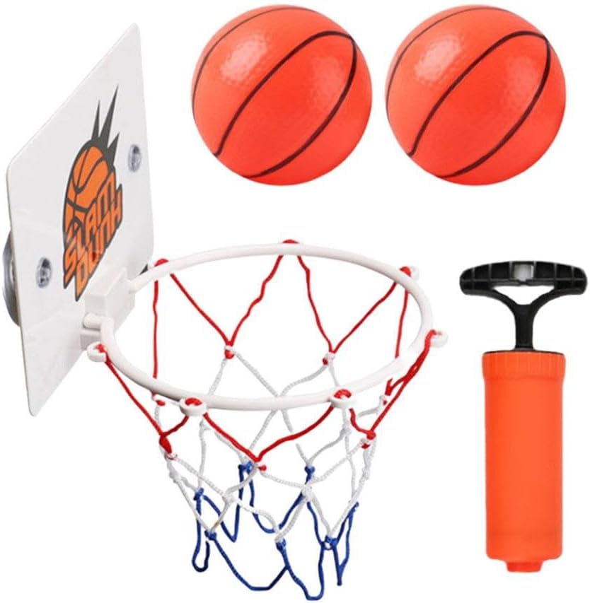 Mini Basketball Hoop Set with Suction Cup, Indoor Wall Mounted Plastic Backboard, Home Sports Game Kit with 2 Balls for Kids Exercise and Fun