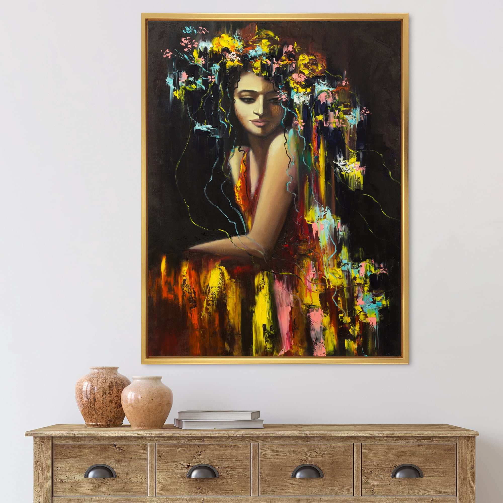 Designart 'Modern Portrait Of A Young Girl' Modern Framed Canvas Wall Art Print