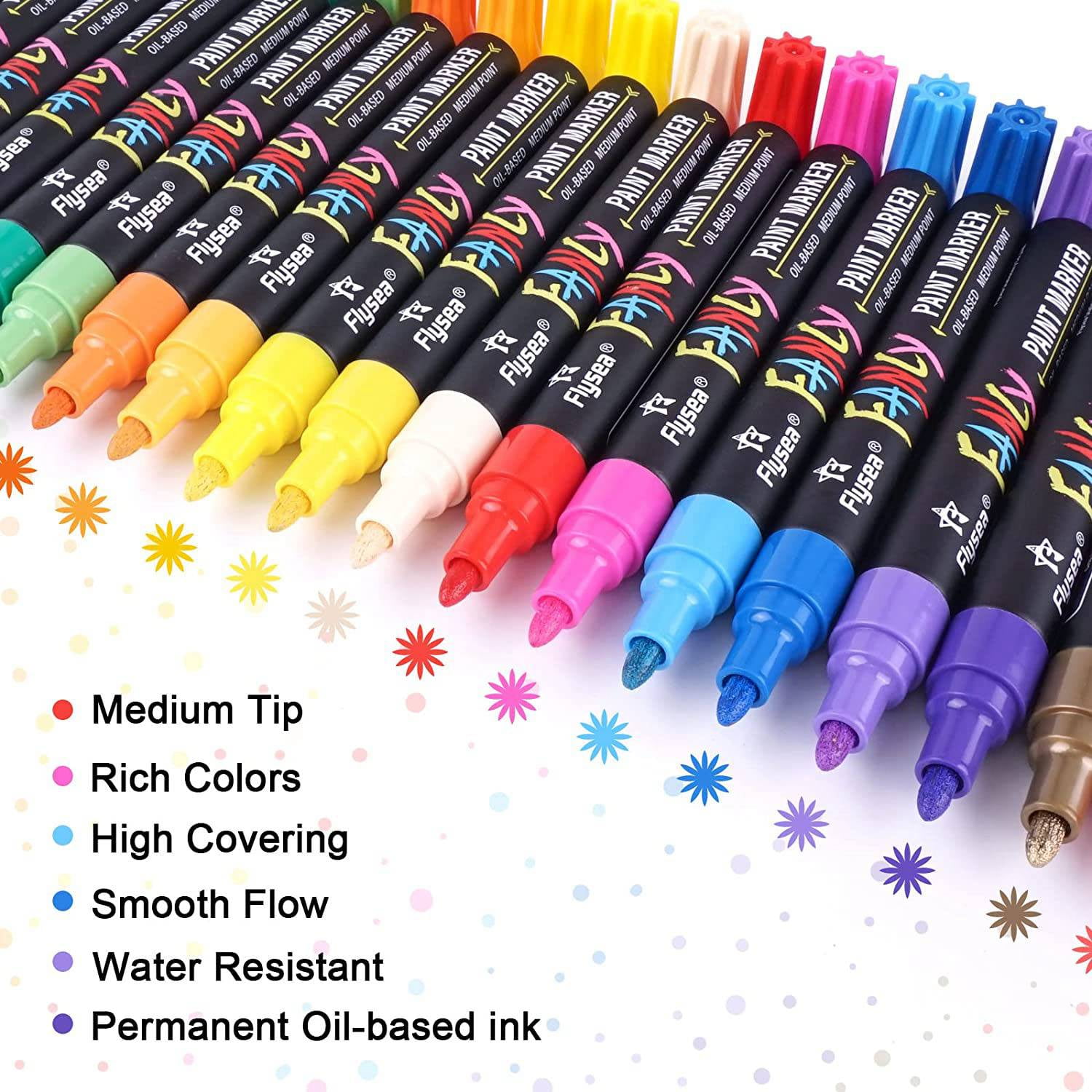 Paint Markers, 20 Colors Oil-Based Waterproof Paint Marker Pen Set, Never Fade Quick Dry and Permanent