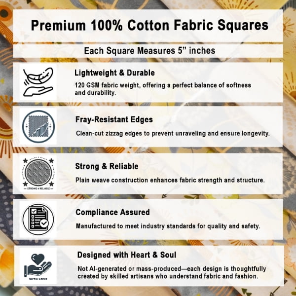 Soimoi 40 Pcs Printed Cotton Fabric Squares Bundles Charm Packs for Quilting, Fat Quarter Layer Cakes, Scraps for Crafts,Precuts Quilt Squares 5 x 5 inches, DIY Fabric Bundle