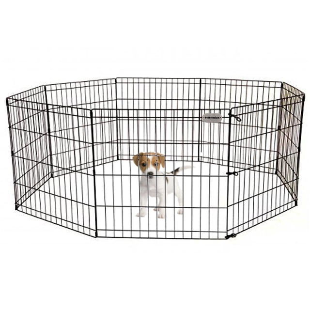 PetPremium Dog Puppy Playpen Pen | Indoor Outdoor Exercise Play Yard Outside | Pet Small Animal Puppies Portable Foldable Fence Enclosures | 24" Height, 8 Panel Metal Wire, Black