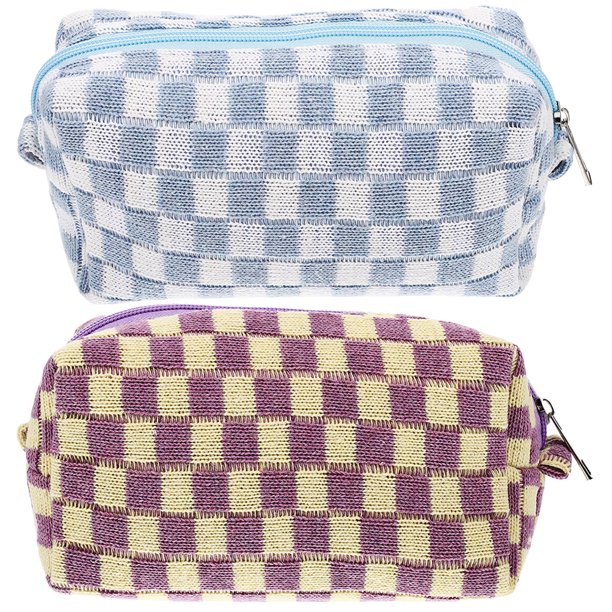 GOOHOCHY 2 bolsas de viaje para artículos de tocador, bolsas de maquillaje a cuadros, bolsas estéticas para cosméticos, bolsas de almacenamiento de maquillaje