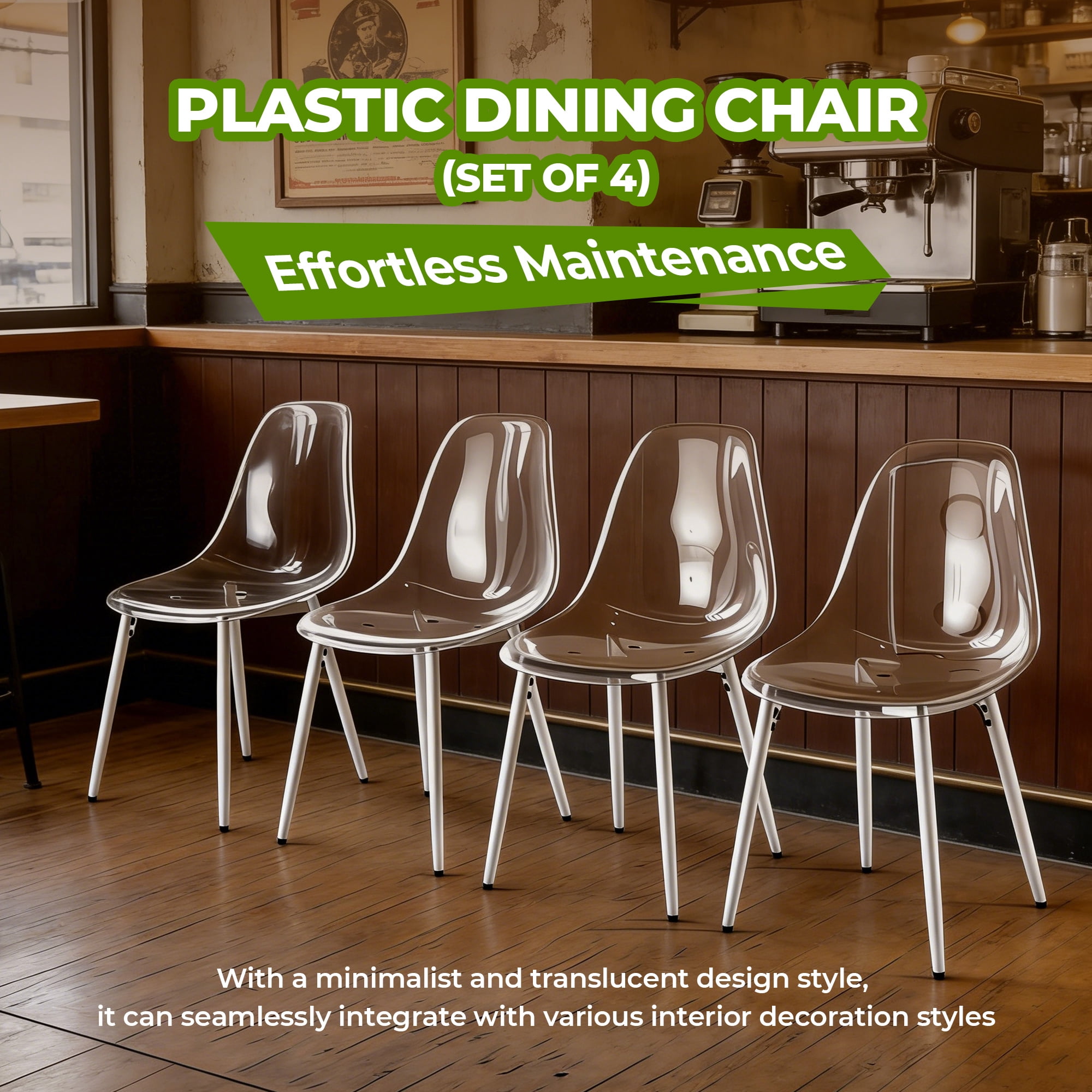 Transparent Dining Chairs, Set of 4 Modern Shell Chairs with Durable Metal Legs, Easy Assembly for Dining Room, Home Office and Cafe, Matte White