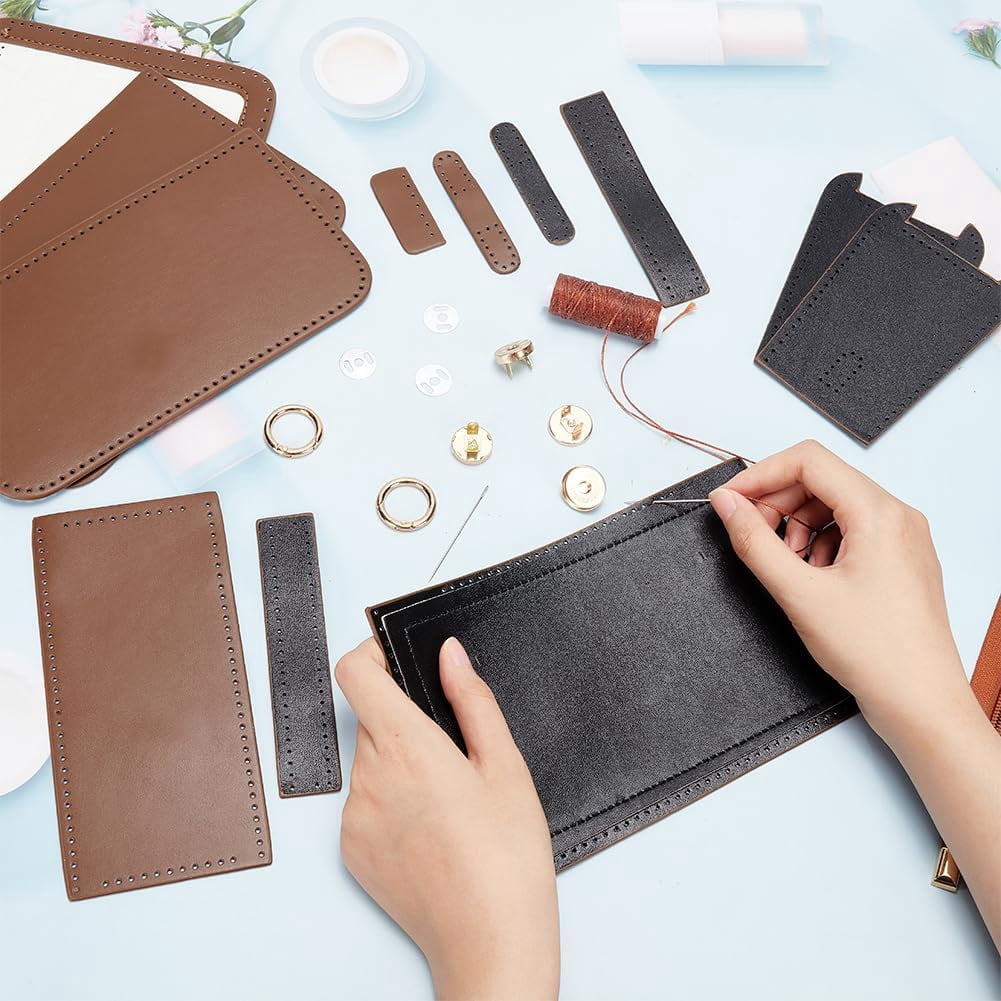 DIY Shoulder Bag Making Kit PU Leather Handbag Sewing Kit Women Crossbody Purse Making All Materials Needlepoint Kit Fashion Handicraft Bag Making Birthday Gift 7.8x5.5x2.3 Inch Black DIY