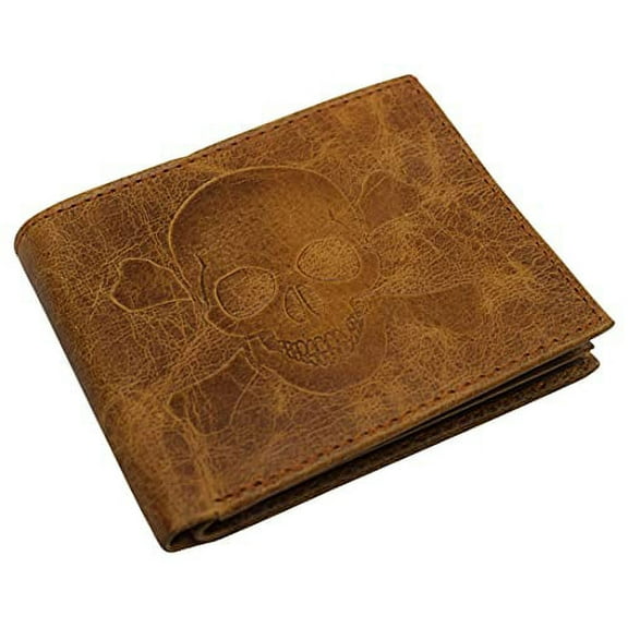 Marshal Skull Logo RFID Blocking Genuine Leather Bifold Wallet for Men