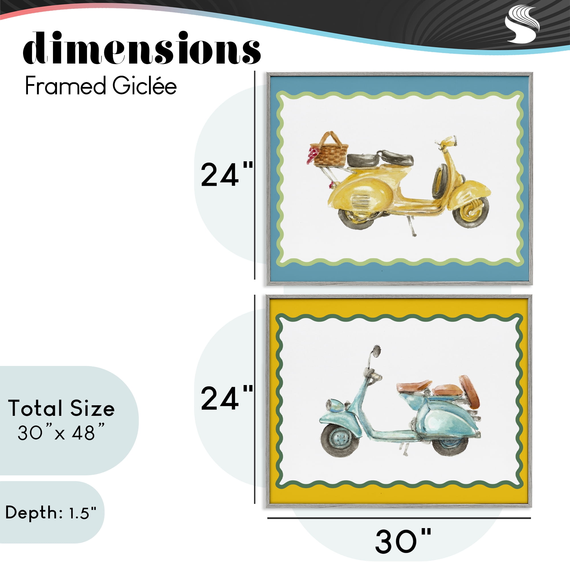 Stupell Industries Wavy Bordered Scooters 2 Piece Gray Framed Giclee Art Set, design by Lanie Loreth