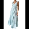 thumbnail image 3 of Vestido de Verano para Mujer, Informal, Sin Mangas, con Escote en V y Fruncido, para Playa. Azul S, 3 of 10