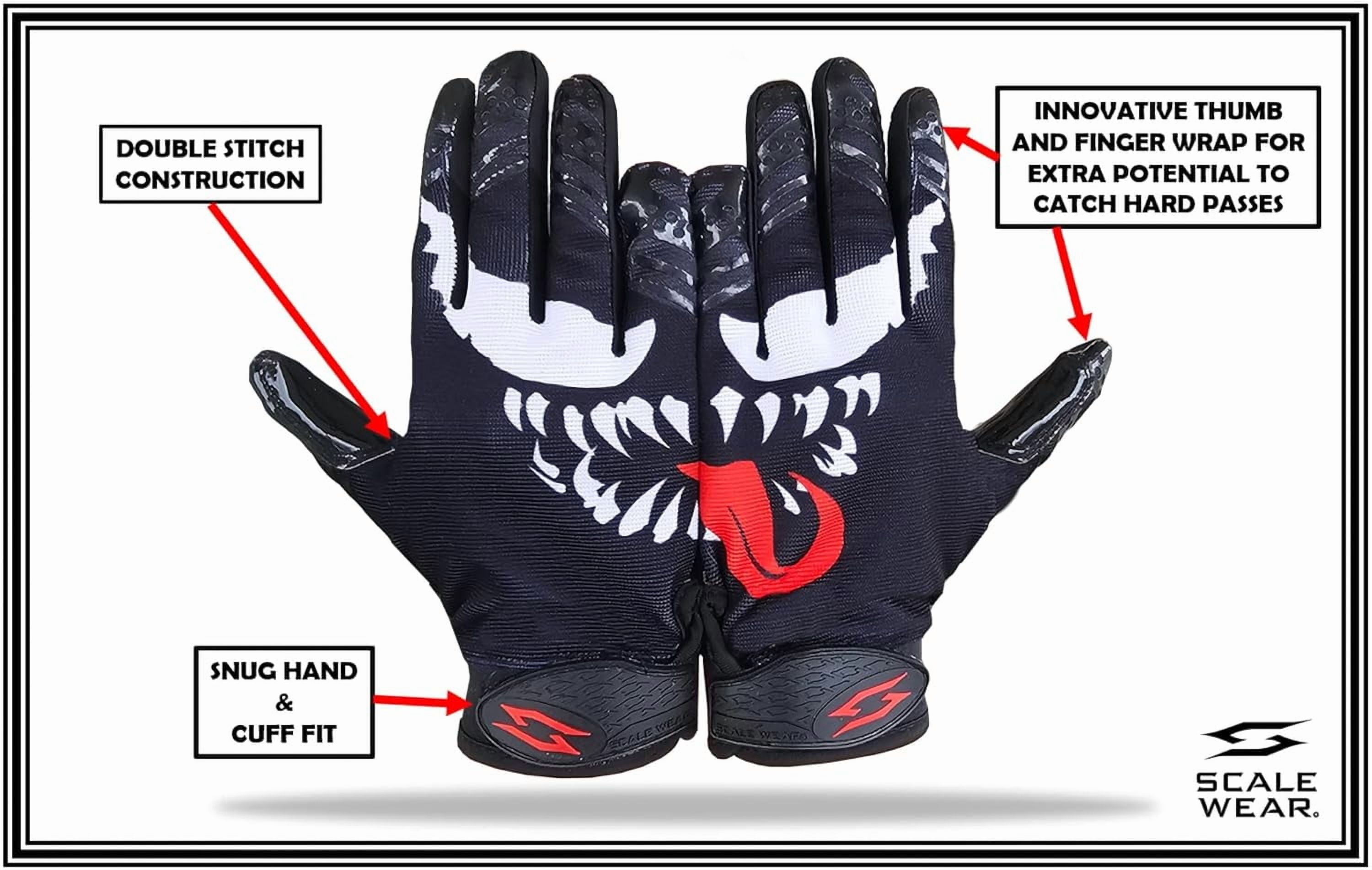Villian Football Receiver Gloves Elite Sticky Tacky Pro Grip Super Palms Boost Your Battle Game, Be a Villain Joker Sizes Adult Men Youth (Adult - Small)