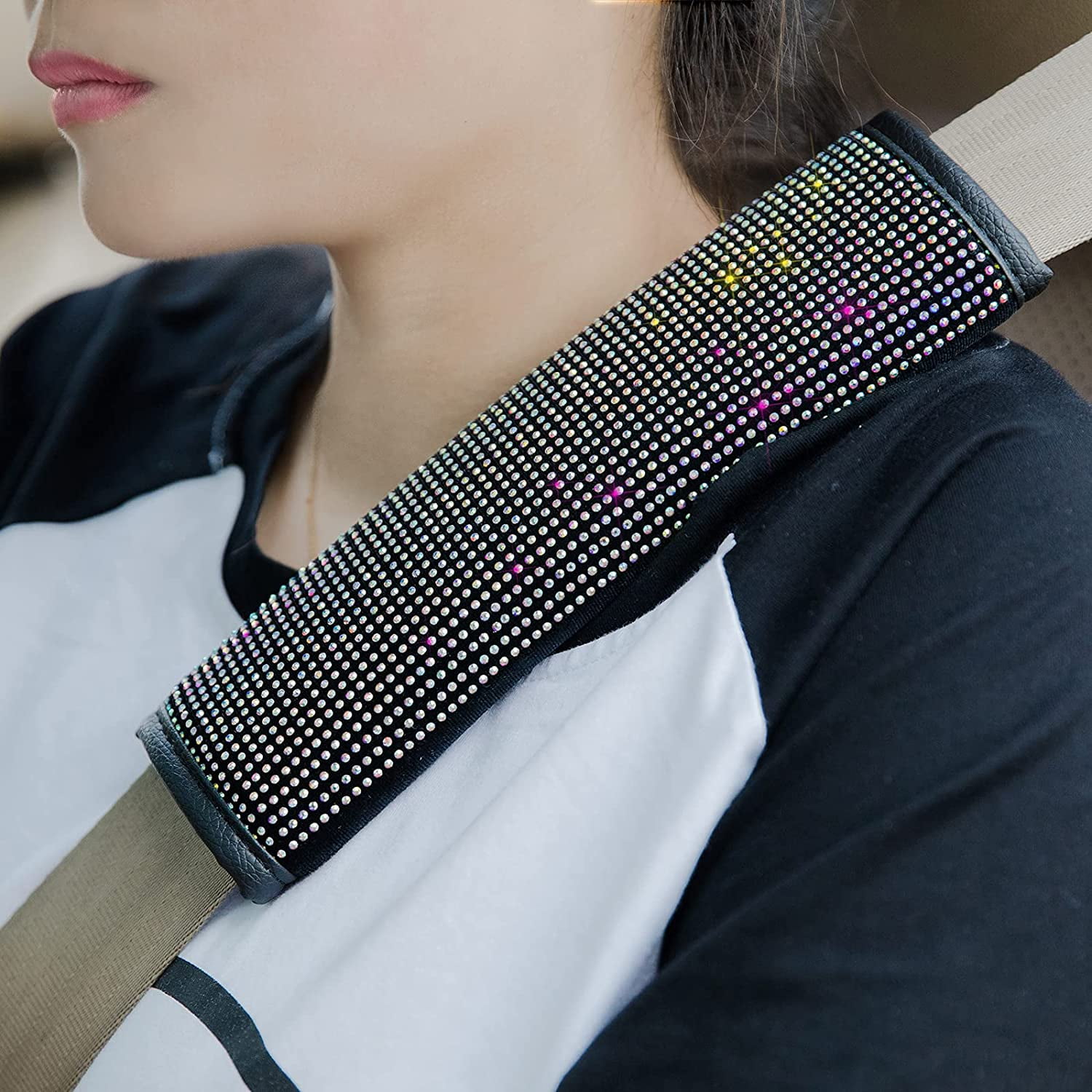 Multicolor 2Pack Bling Seat Belt Cover,Bling Seat Belt Shoulder Pads with Soft Velvet & Diamonds Design Glitter Rhinestone,Universal Fit for Car Truck Backpack 