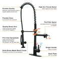 thumbnail image 3 of WOWOW Commercial Kitchen Faucet with Pre-Rinse Sprayer, 28-Inch Height Solid Brass Kitchen Sink Faucet 1 or 3 Hole Deck Mount, Matte Black Spring Kitchen Faucet with Dual Swing Spout, 3 of 8