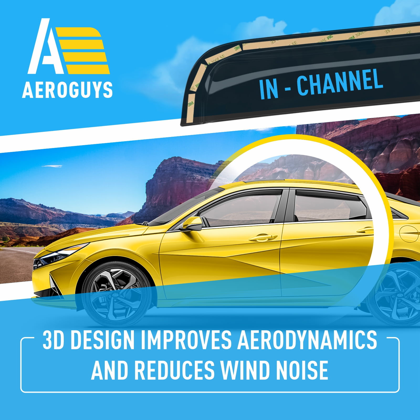 AEROGUYS In-Channel Window Deflectors Extra Durable Window Visors Rain Guards Fit for Hyundai Elantra 2021-2024, Sun Visors, Wind Deflectors, Vent Visors, Car Accessories - 4pcs. AG0502