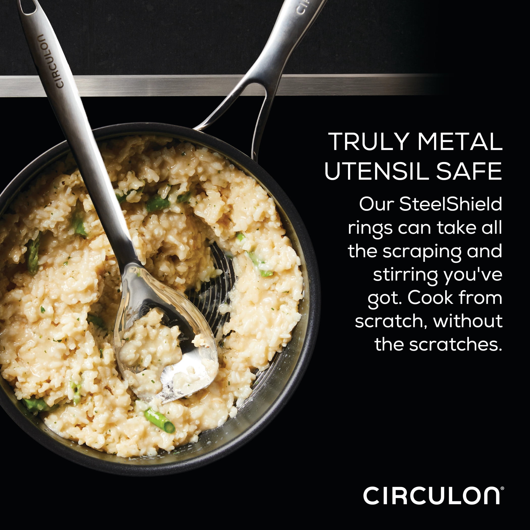 Circulon 3Piece SteelShield Nonstick Chef Pan with Lid and Cooking Utensil Set, Silver