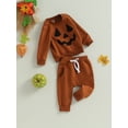 thumbnail image 3 of Blotona Baby Boys Halloween Clothes 6M 12M 18M 24M 3T Toddler Boys Long Sleeve Pumpkin Face Print Sweatshirt Top Elastic Waist Sweatpants Infant Casual Fall Outfit 0-3Y, 3 of 8