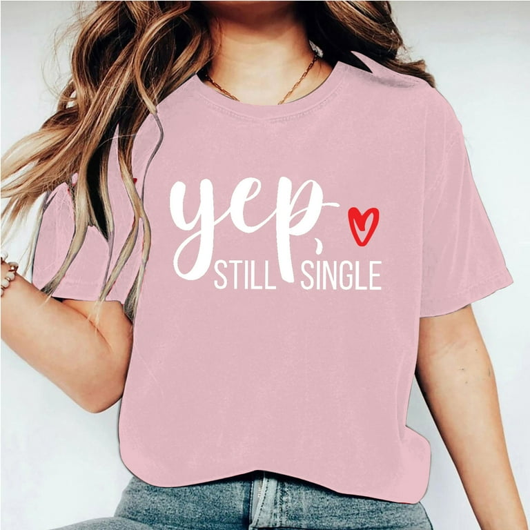 SMihono Clearance Loose Casual Valentine's Day Crew Neck Love Heart Print  Novelty Fashion Ladies Short Sleeve Knotted T Shirts for Women Gifts for