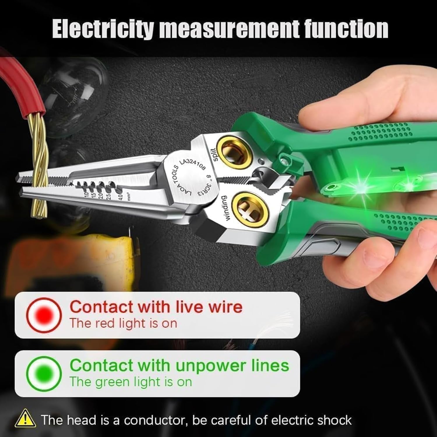 8 in 1 Wire Stripping Pliers, 8 in 1 Wire Stripper with Voltage Tester, Pinzas Para Electricista, Multi-function Electric Wire Stripping Tool for Cutting and Pulling (Red)