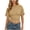 Khaki, variant on Women's Back Tie Waist Tops Dressy Casual Boat Neck Dolman Short Sleeve Shirts Slim Fitted Flattering Elegant Ruched Solid Color Blouses S