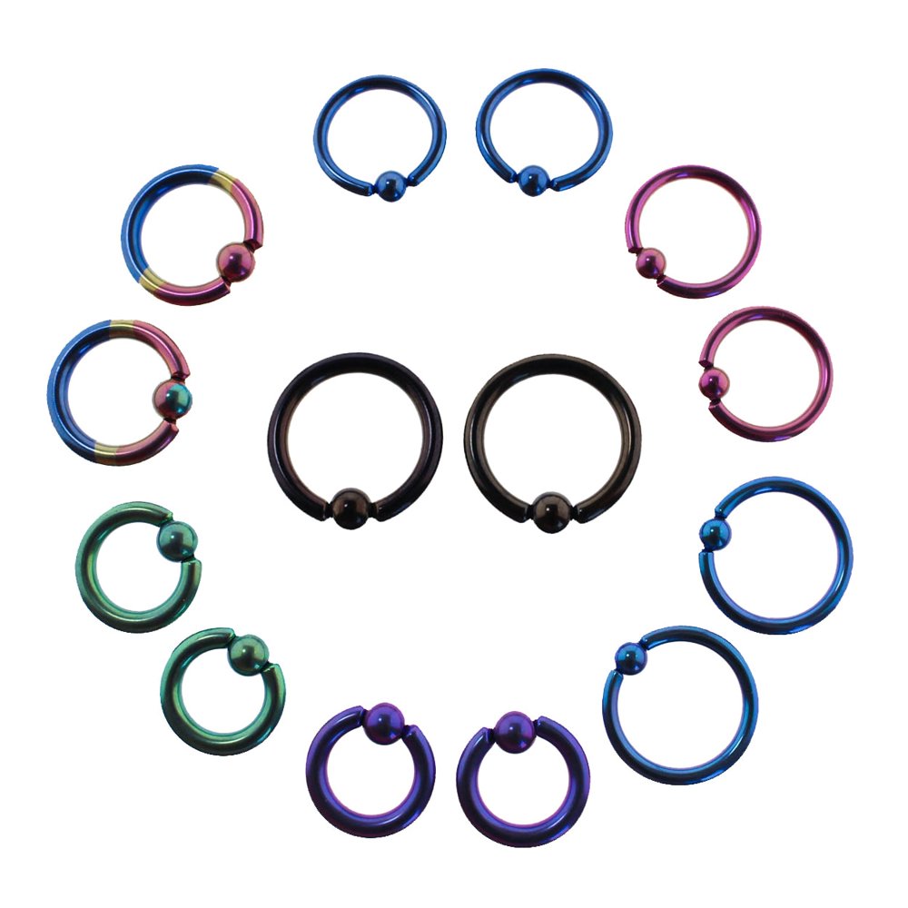 Lex & Lu Lex & Lu Pair of Titanium Captive Bead Ring CBR Hoop