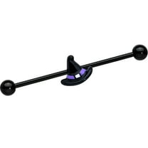 Body Candy Womens 14G Black PVD Steel Helix Purple Band Witch Hat Industrial Barbell 1 1/2