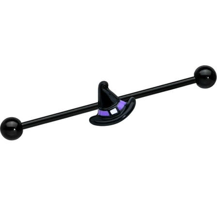 Body Candy Womens 14G Black PVD Steel Helix Purple Band Witch Hat Industrial Barbell 1 1/2