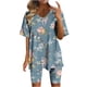 thumbnail image 1 of Blusas para Mujeres Casual Cuello en V Impresión de Manga Corta Blusa Y Pantalones Cortos Dos Piezas Pantalones Conjunto, 1 of 4