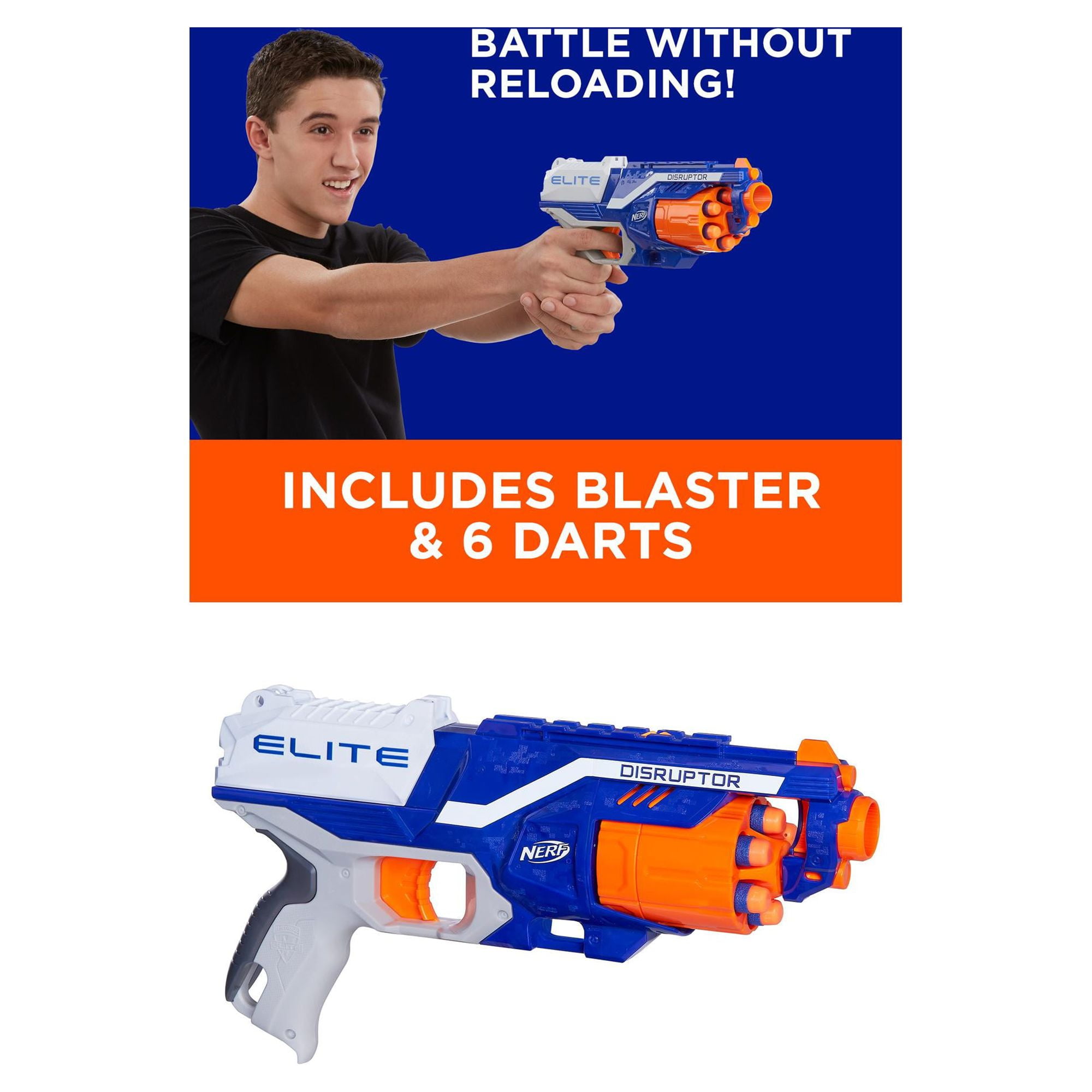 NERF Disruptor Elite Blaster - 6-Dart Rotating Drum, Slam Fire, Includes 6  Official Nerf Elite Darts - for Kids, Teens, Adults