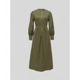 thumbnail image 4 of Olive Green Long Sleeve Zipper Front Maxi Dress For Women, Elegant Casual Style, 4 of 6
