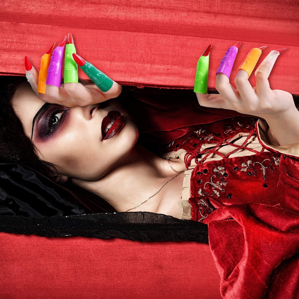 20 Dedales De Plástico De Halloween – Garras De Bruja De Color Verde, Accesorios Espeluznantes Para Disfraces, Fiestas Y Truco O Trato