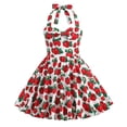 thumbnail image 2 of CPNG Girls Summer Halter Dress Sleeveless Polka Dot Printed Solid Color Vintage Retro Dress Fashion Casual Pleated A Line Dress, 2 of 7