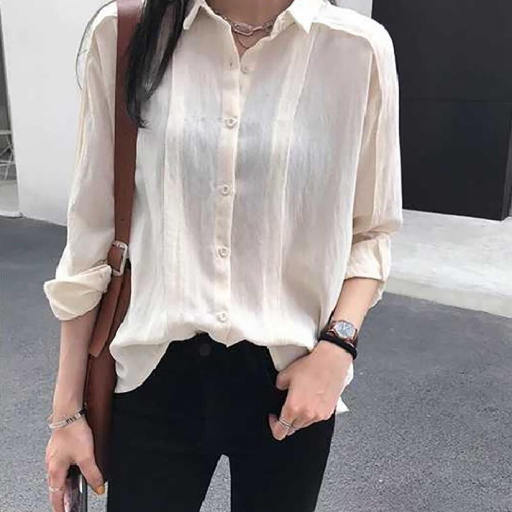 ZDMATHE - ZDMATHE Simple Women Blouse Vintage Solid Color Sweet Lapel Shirt  Loose Single-breasted Long Sleeve Blouse Blusas Mujer De Moda - Walmart.com  - Walmart.com