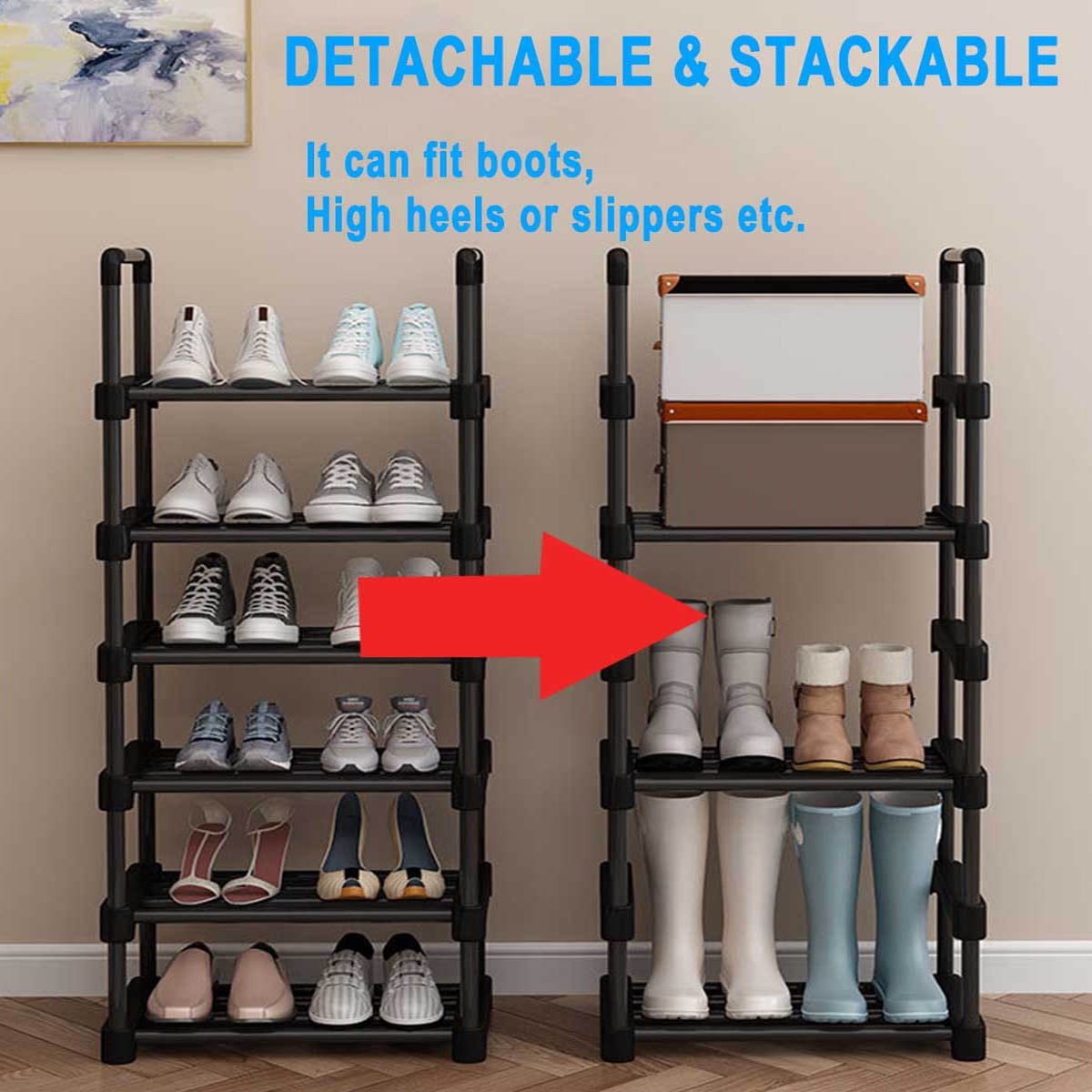 Black 10 Tiers Shoe Rack, holds 20-24 Pairs of Shoes / Boots – Closet  Intuition