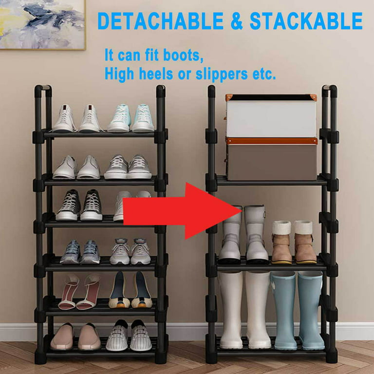 ROJASOP Tall Shoe Rack 10 Tiers Narrow Shoe Rack 20-24 Pairs Vertical Shoe  Rack Space