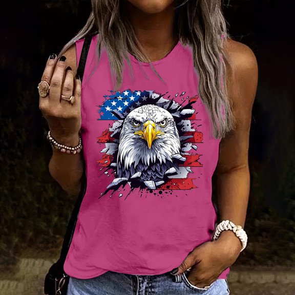 Fartey Womens American Flag Tank Tops 4th of July Sleeveless Crew Neck Shirts Stars Stripes Graphic Tees Independence Day Patriotic Top Festival Blouses Red L